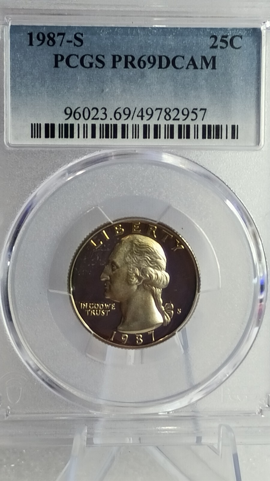 1987 S Washington Quarter Proof PCGS PR69DCAM #957 Transparent Pricing