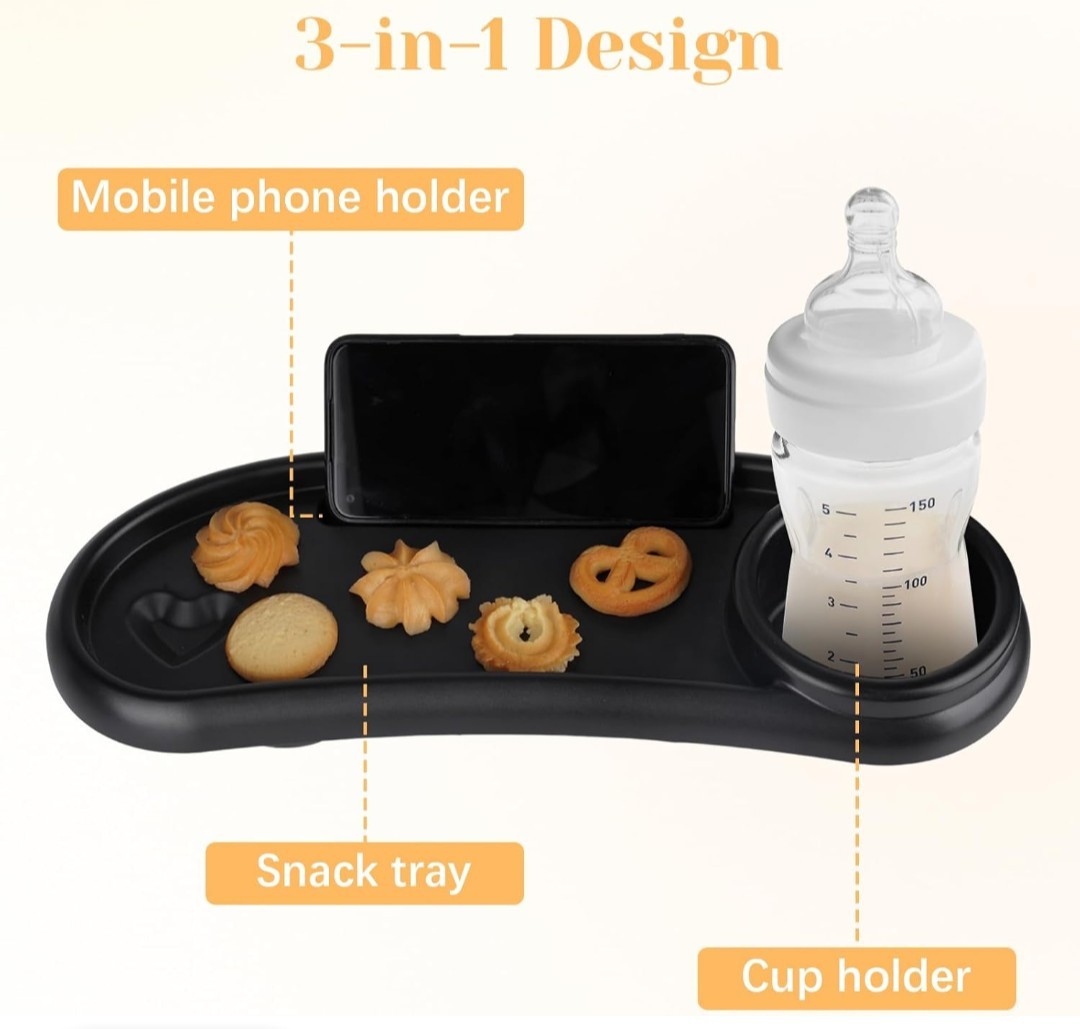 Removable Stroller Snack Tray with Cup Holder Detachable Food Storage Tray