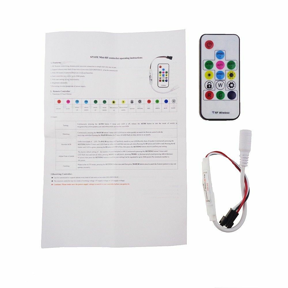 SP103E Mini-RF Wireless Remote Controller for LED Strip WS2811 WS2812B DC12V