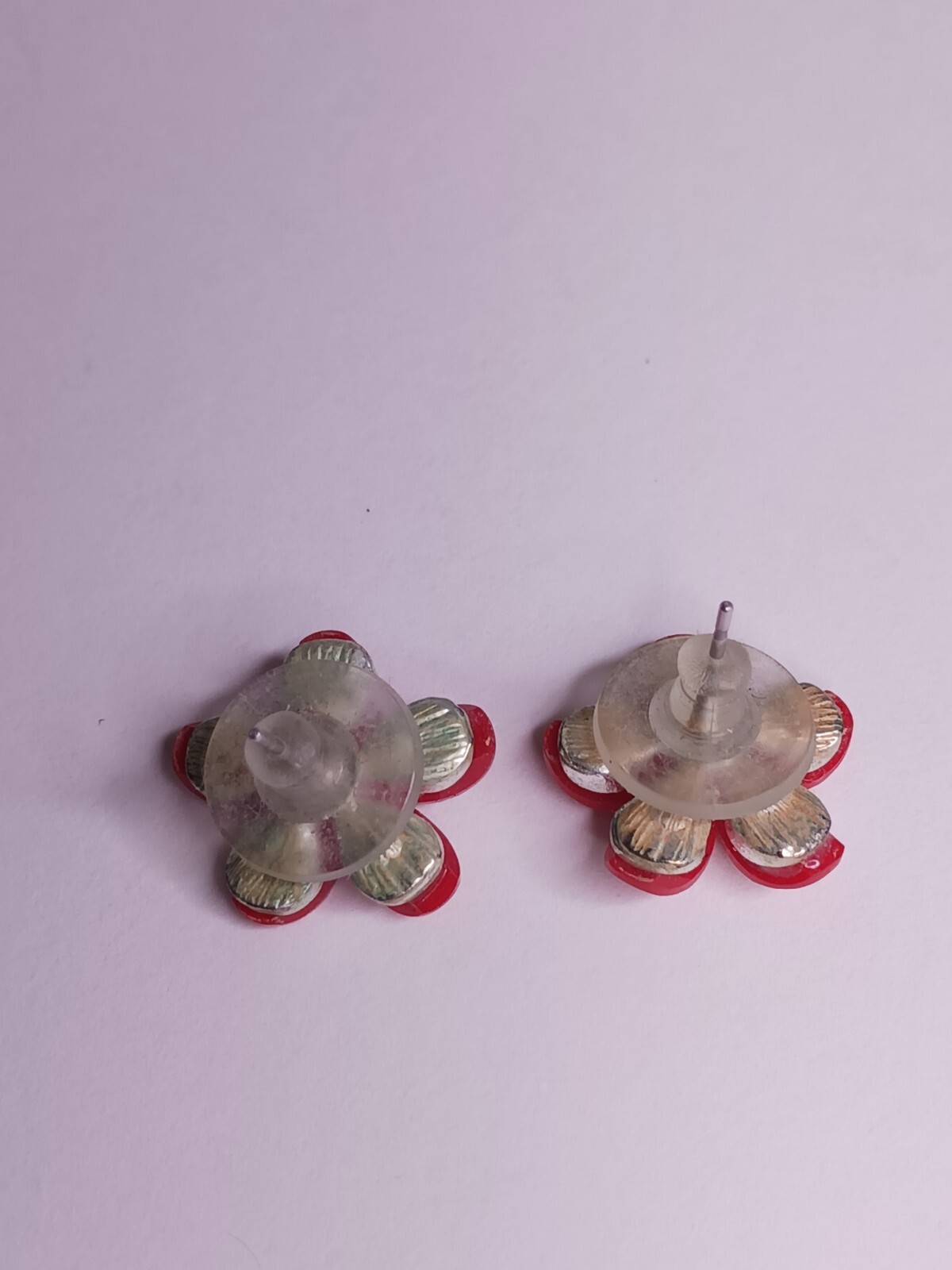 Faceted Acrylic Daisy Earrings Rhinestone Stud .50"
