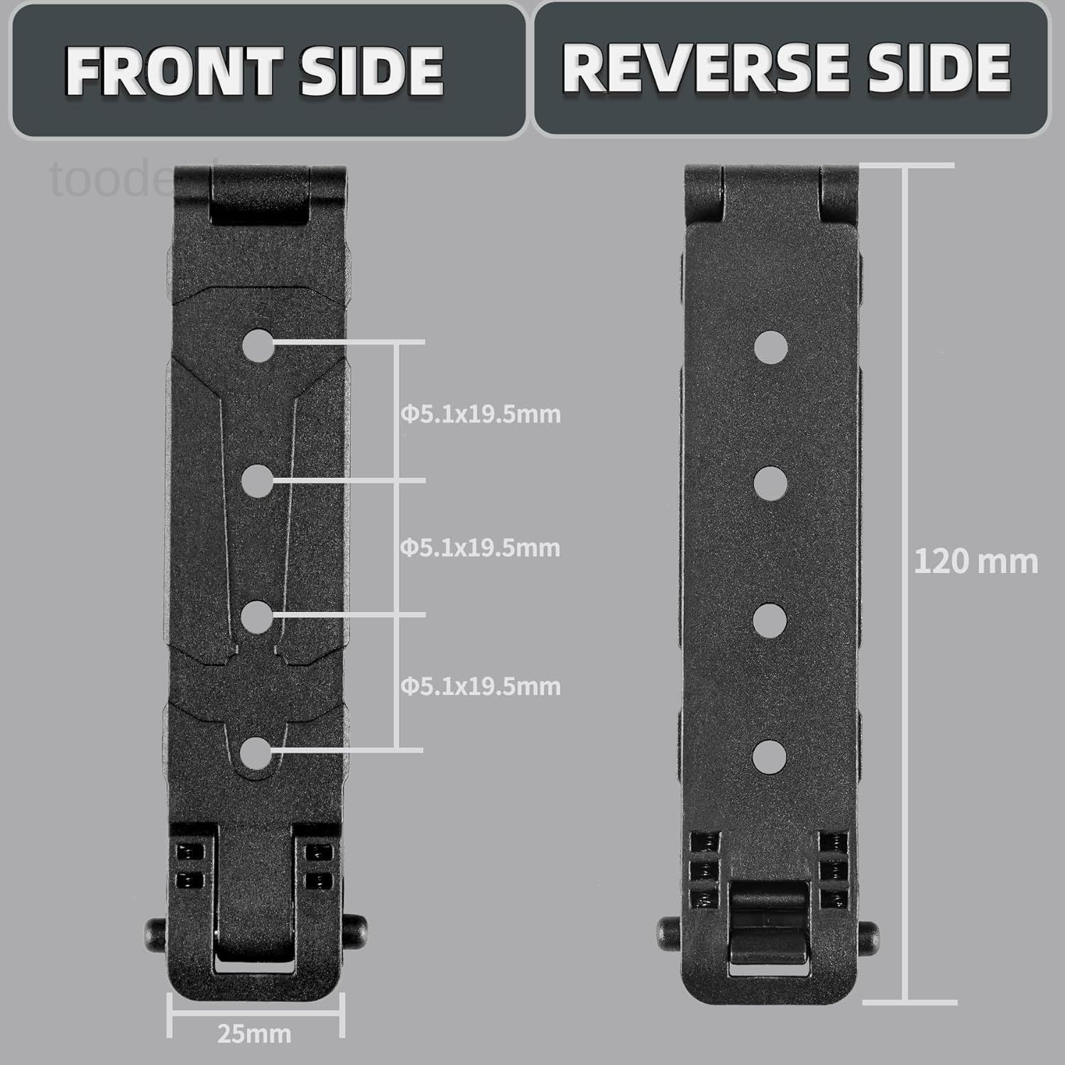 Molle Attachment Clips with Mounting Hardware for Vests, Backpacks, Black