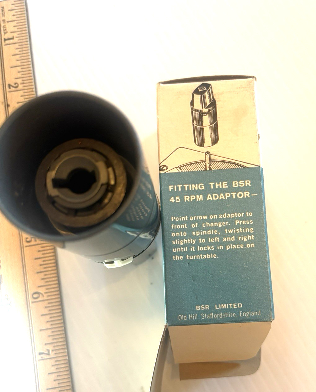GRAY BSR 45 RECORD ADAPTER SPINDLE ADAPTOR NOS BLUE BOX GREAT BRITAIN