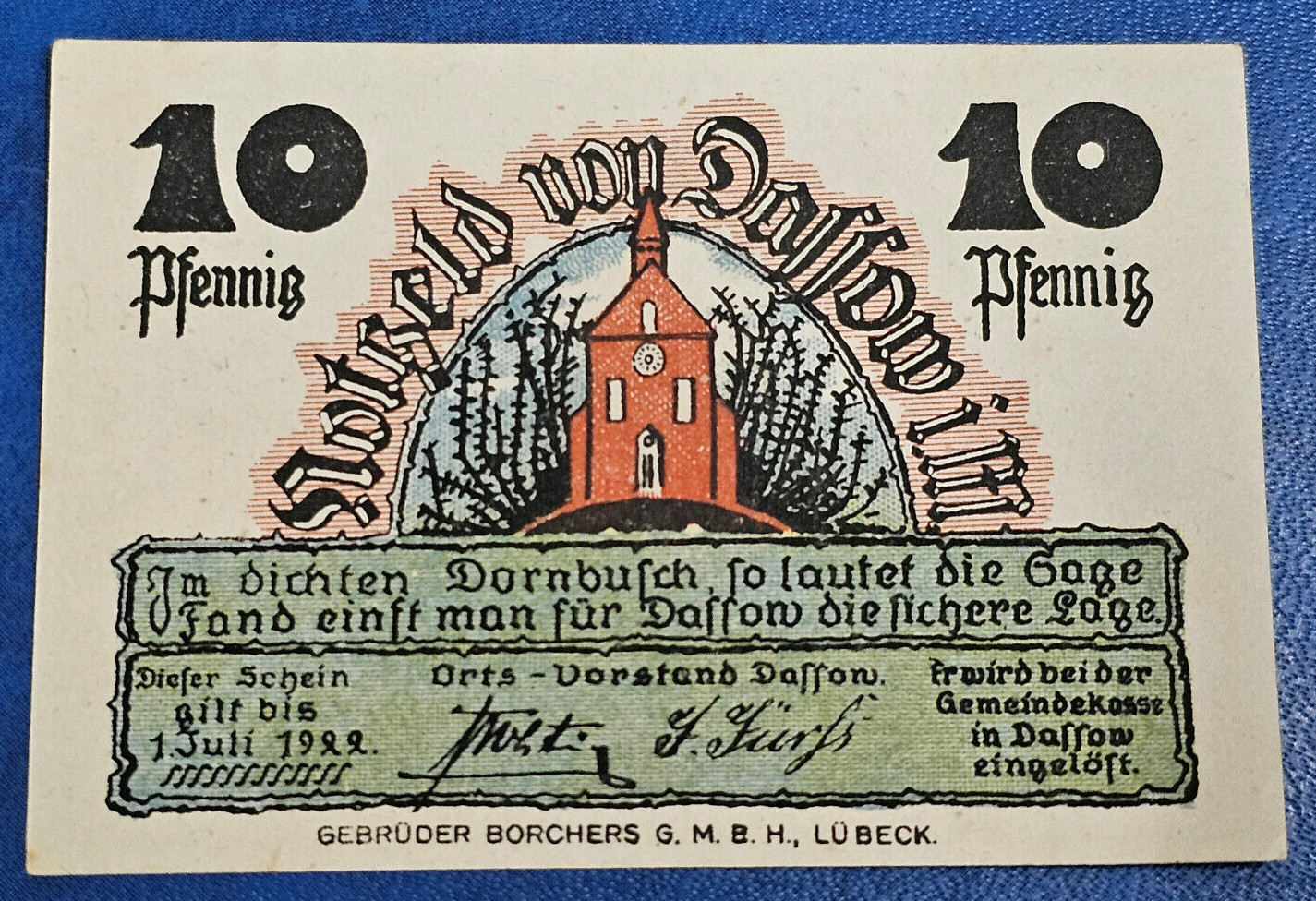 DASSOW NOTGELD 10 PFENNIG 1921 EMERGENCY MONEY GERMANY BANKNOTE [🇩🇪35277]