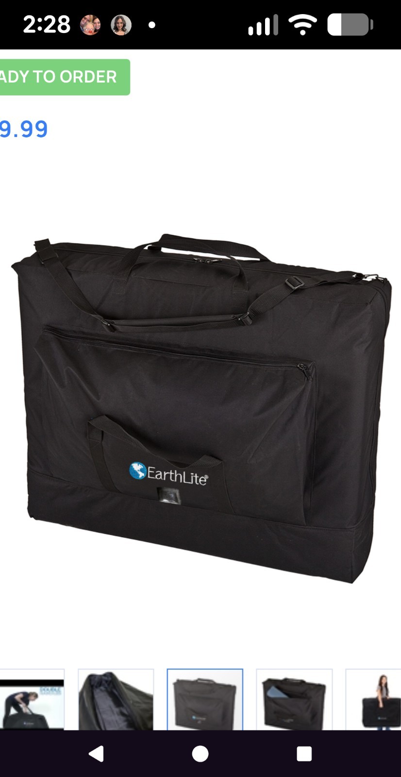Earthlite Massage Table Travel Bag Carrier Case Black