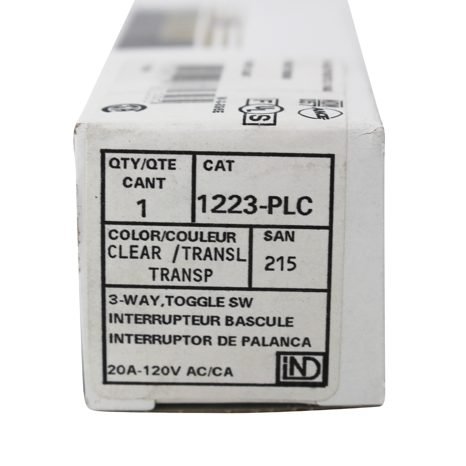 LEVITON 1223-PLC TOGGLE PILOT LIGHT, 3-WAY, AC QUIET SWITCH, GROUND, CLEAR