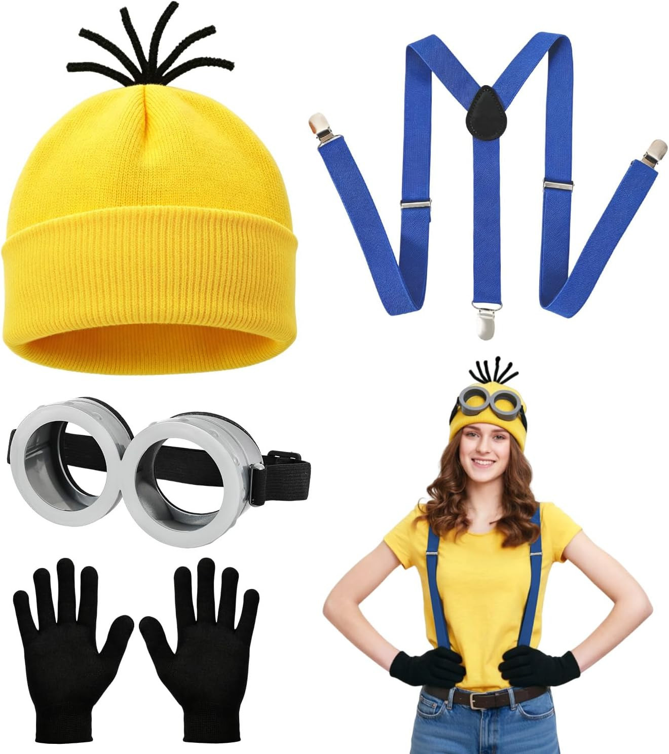 Halloween Costume Accessories for Adult Women Men, Goggles Glasses/Yellow Beanie