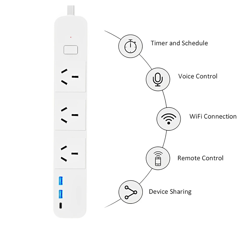 Melery Tuya WiFi Smart Power Strip AU Plug Socket USB TypeC for Google Alexa Use