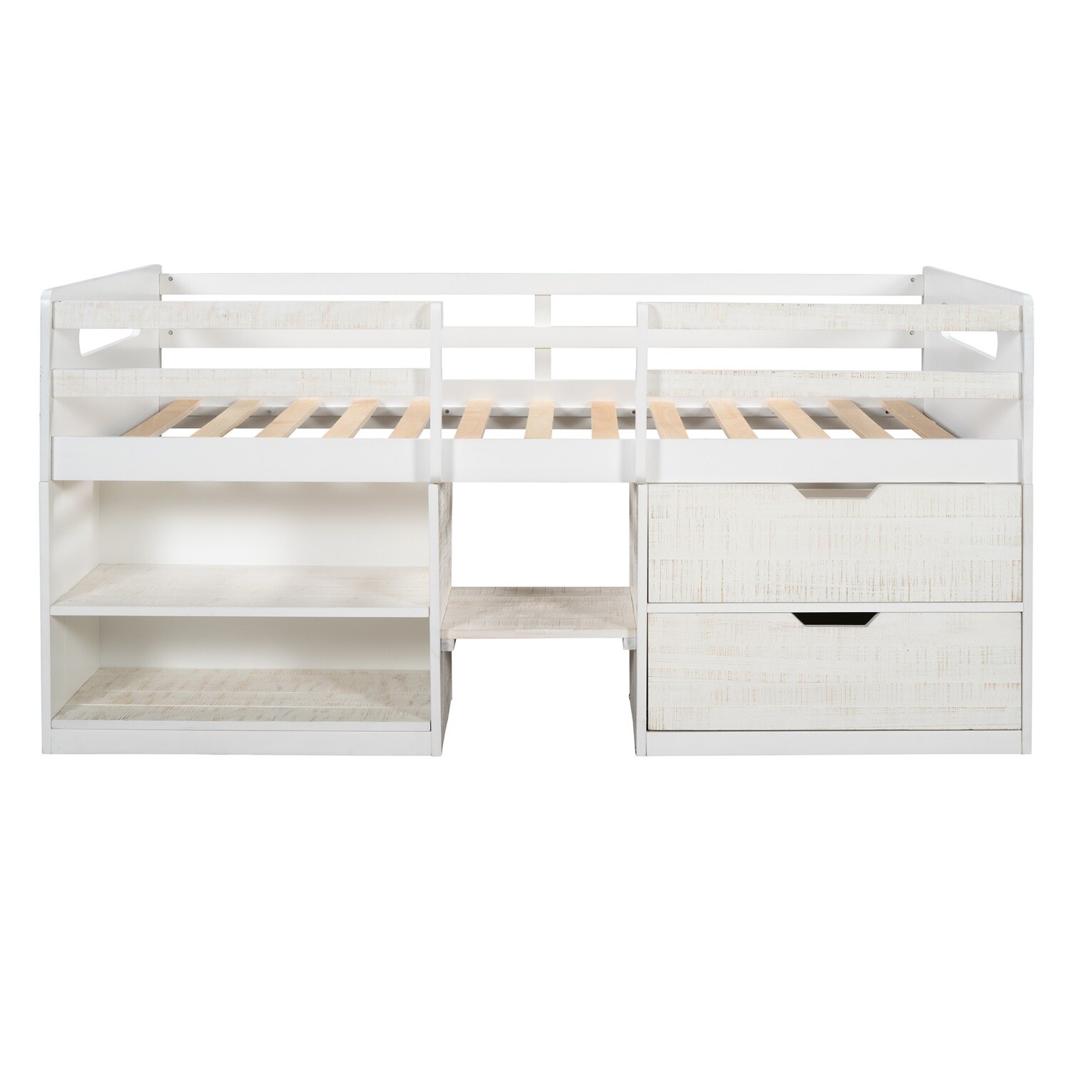 Twin Size Loft Bed Frame Wood Bed Frame w/ Drawer & Shelves White/Gray/Espresso