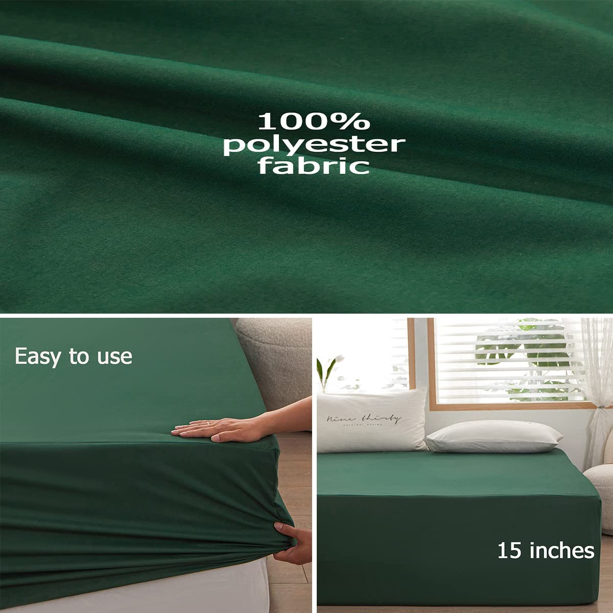 Twin Fitted Sheet Only Dark Green Deep Pocket Microfiber Soft Bedding 1 Piece