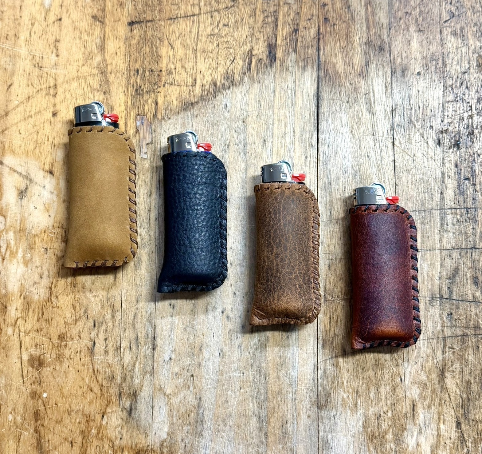Leather Bic Lighter Sheath Sleeve Case, handmade & sewn