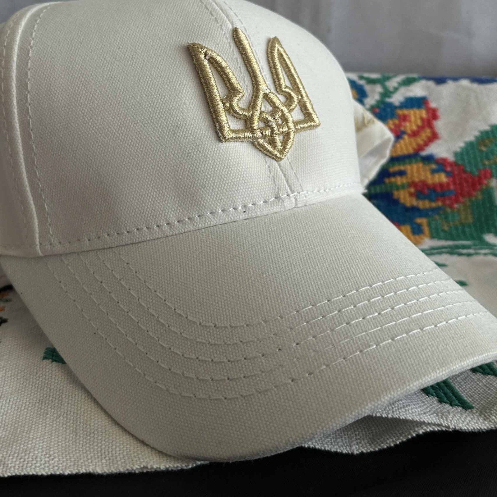 Ukrainian Cap White with Gold Embroidery Trident UA Size: 56 - 58
