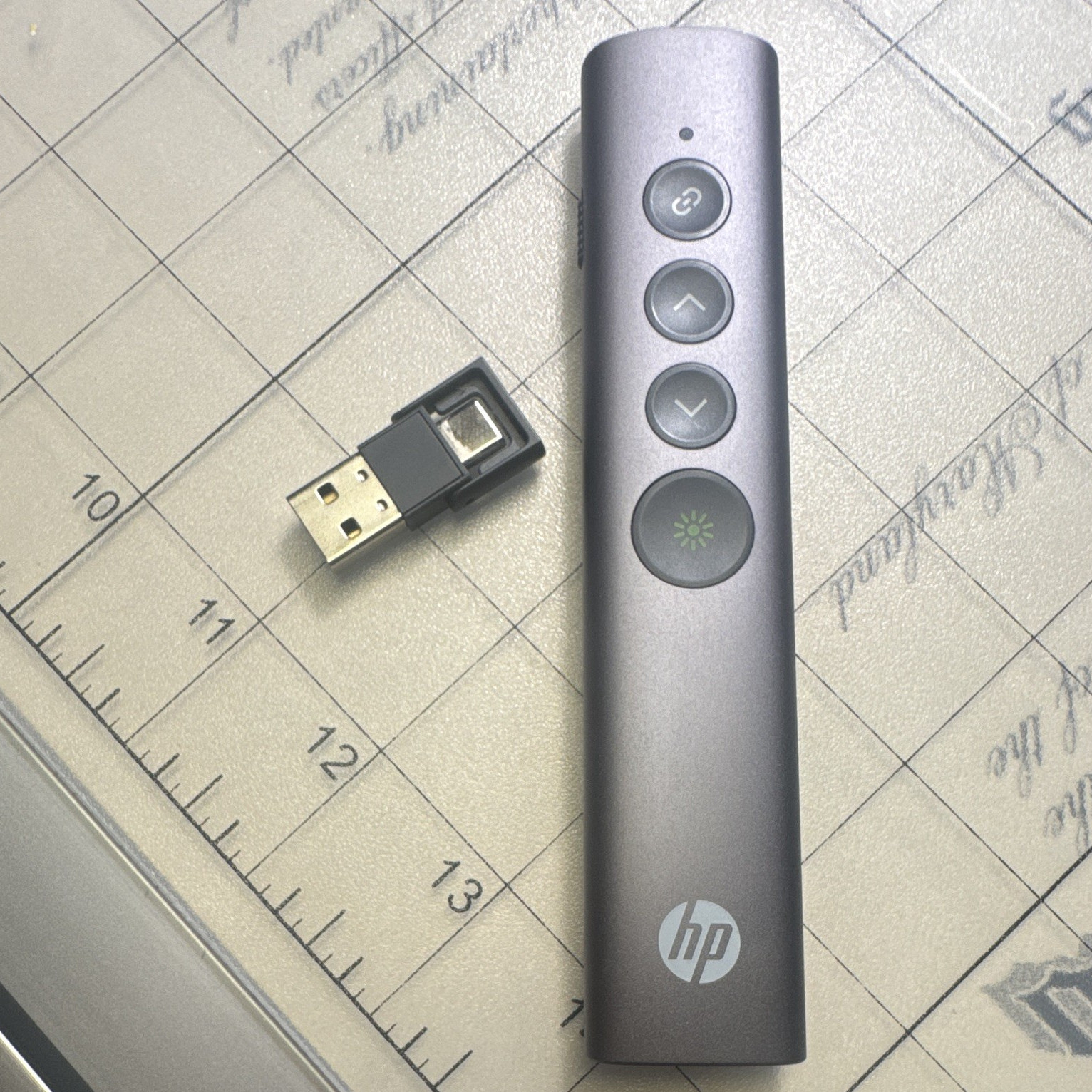 HP Wireless Presenter Green Laser Pointer w/ USB Receiver, Gray