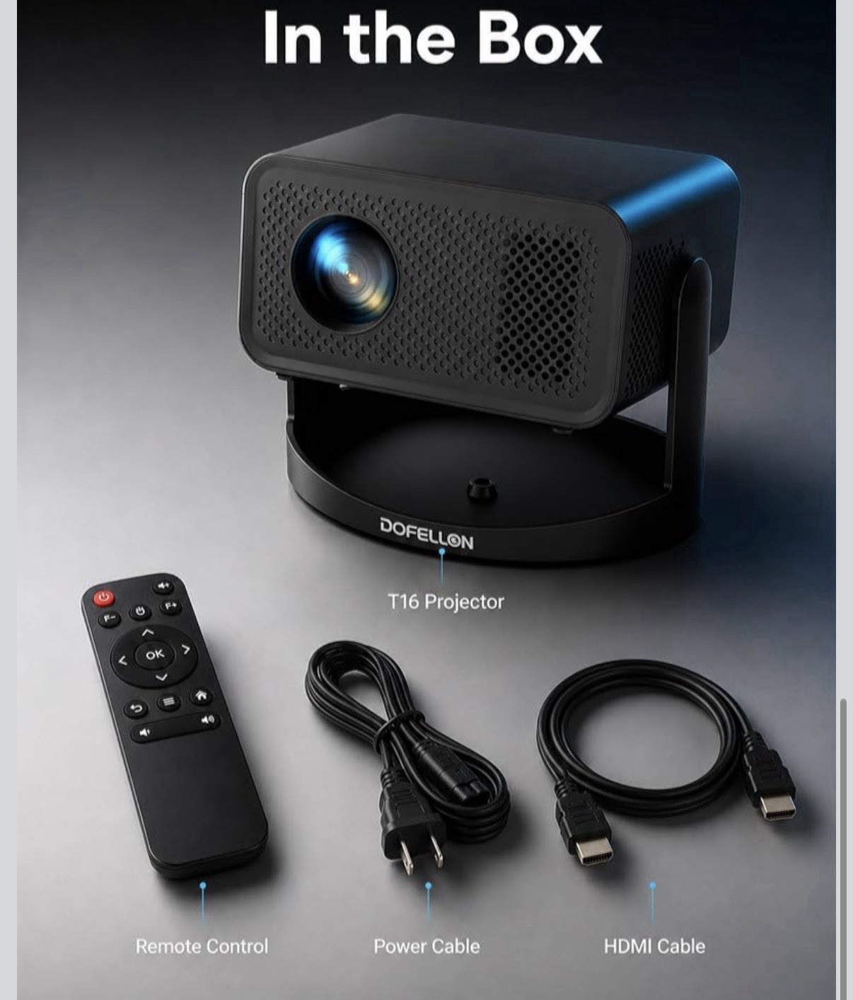 DOFELLON T16 LCD Projector 1080p Native 4K Support WiFi Bluetooth Remote bundle