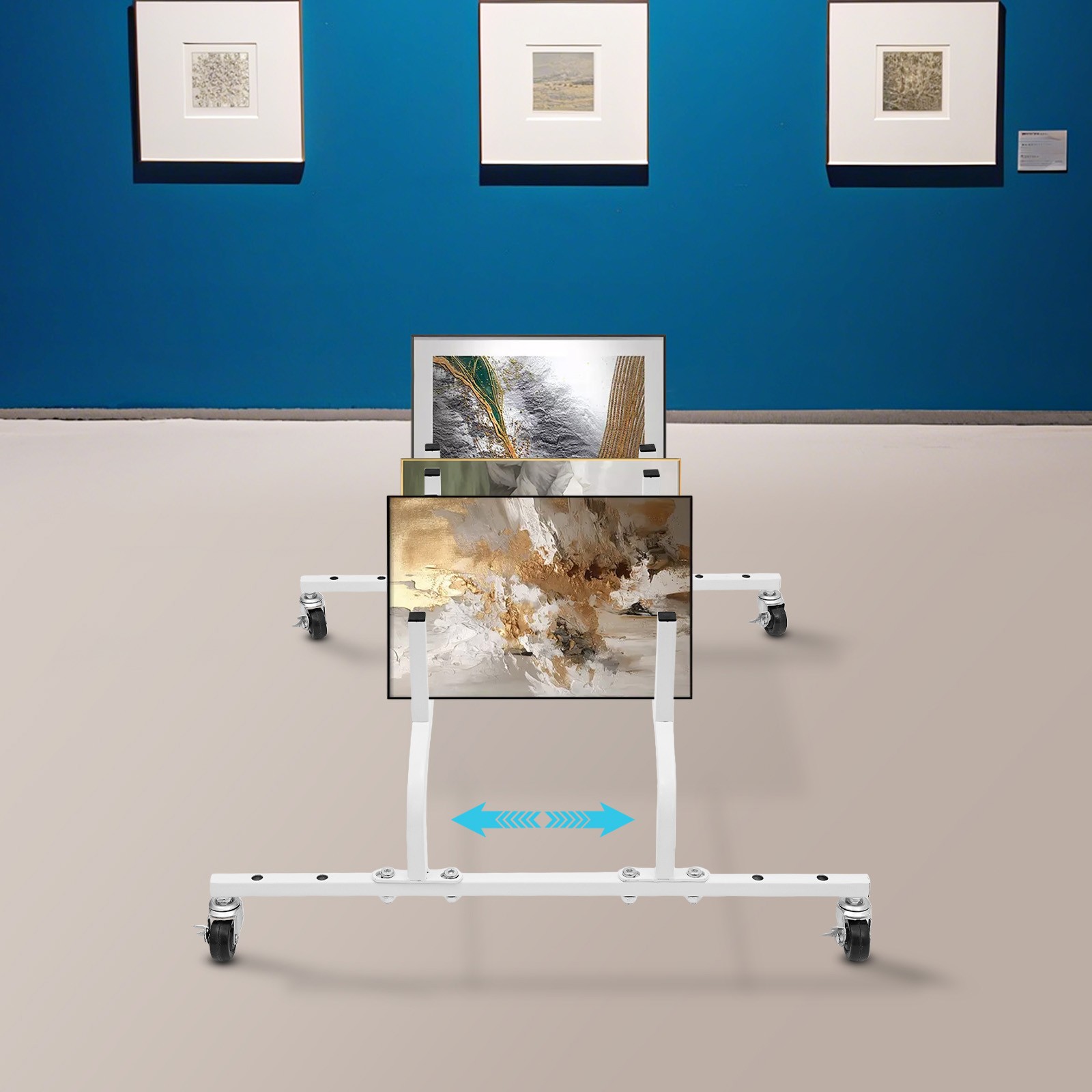 10-Slot Picture Fame Adjustable Canvas Storage Display Rack Cart with Wheels New