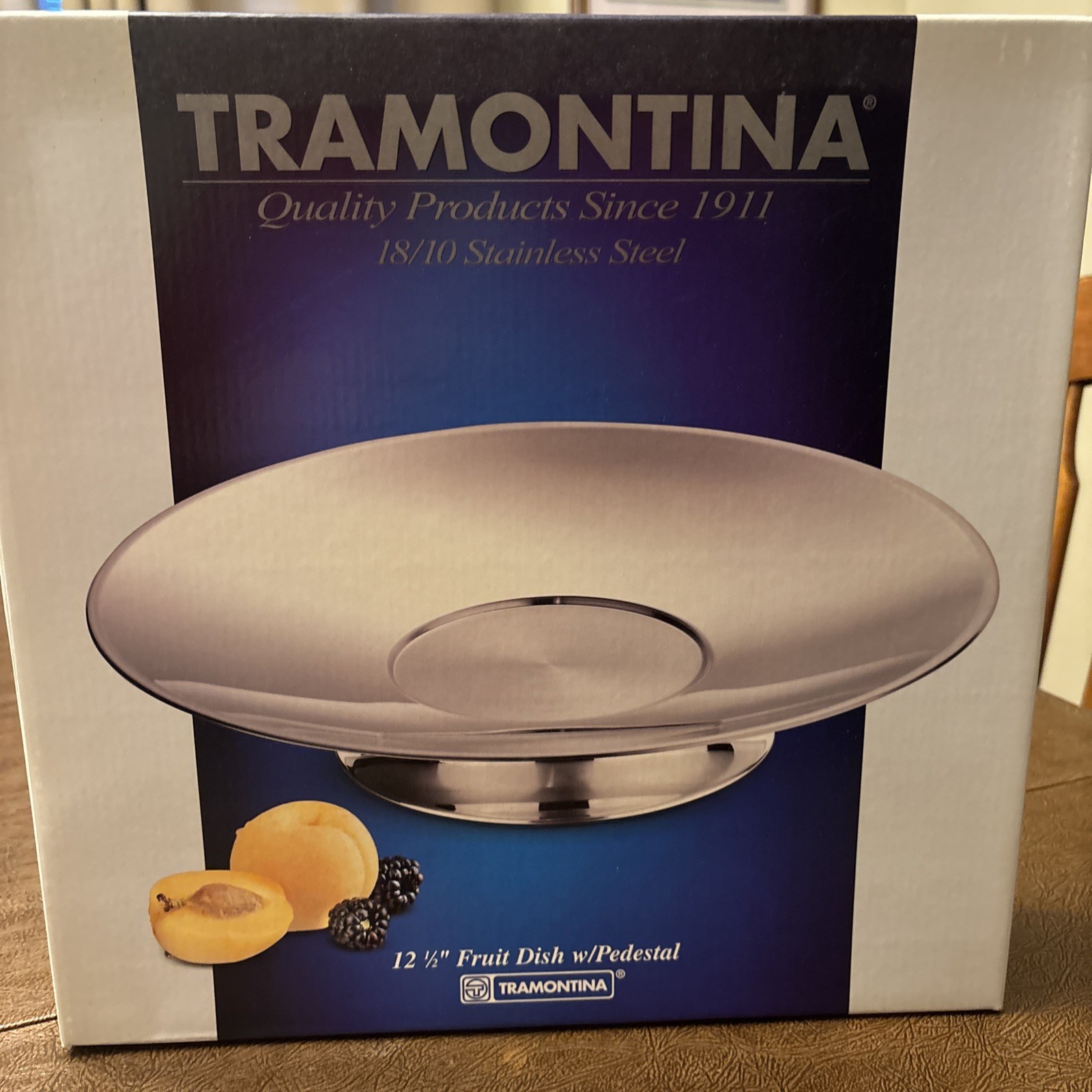 Tramontina Fruit Dish 12  1/2” Stainless Steel With Pedestal New