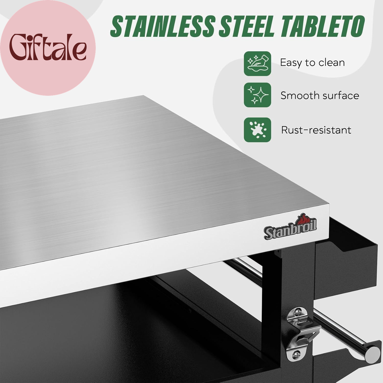 Rolling Grill Table Cart with Storage Cabinet, 3-Shelf Movable Prep Table Outdoo