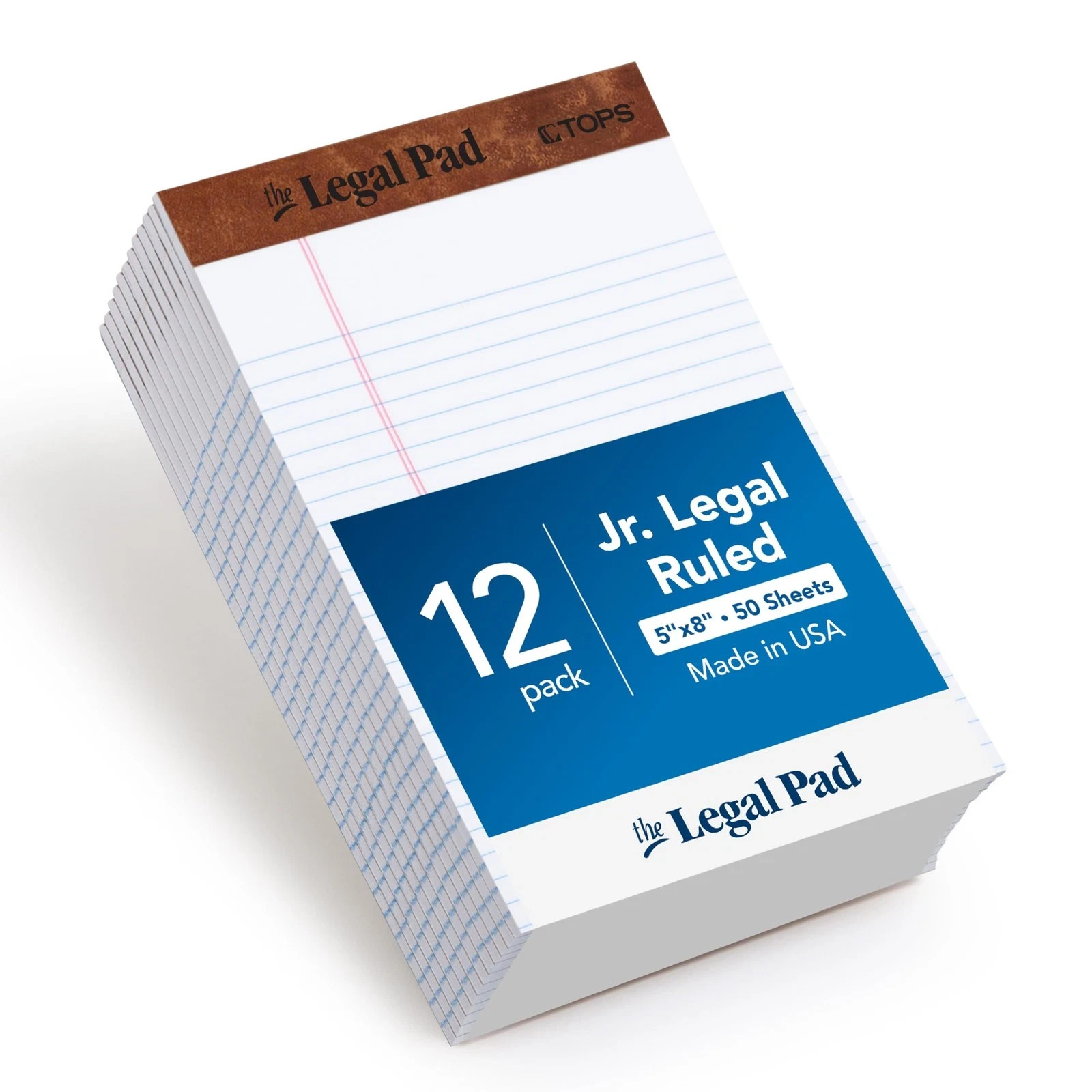 TOPS Legal Pads, 12 Pack, 50 Jr. Legal Ruled 5" x 8" Sheets, Bright White Pap...