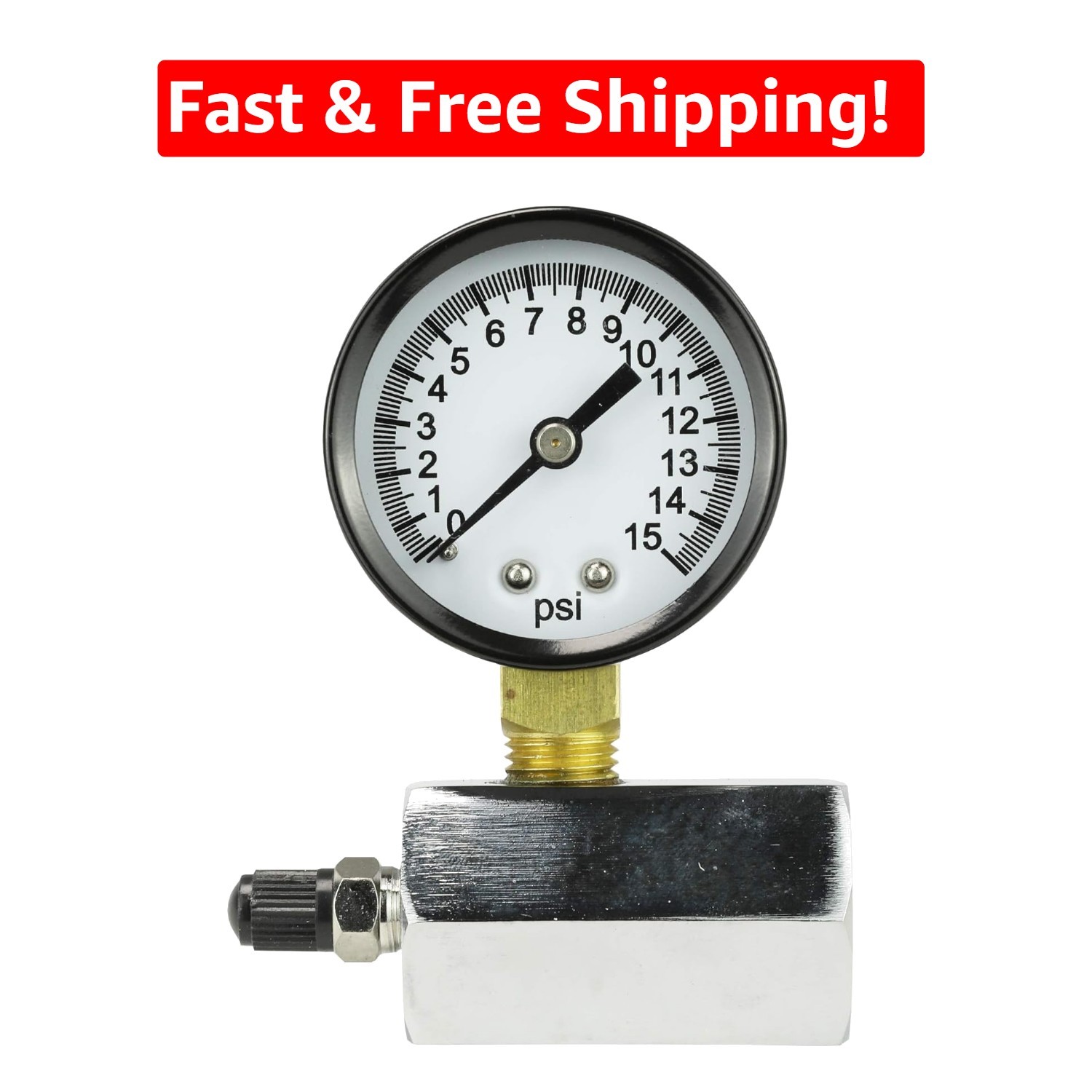 Brass Gas  Gauge 0-15 psi with Chrome Finish, Fits 3/4 Inch MPT Threads