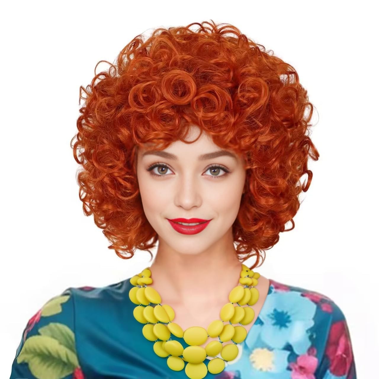ColorGround Short Fluffy Curly Orange Red Cosplay 20 cm x 5 cm,