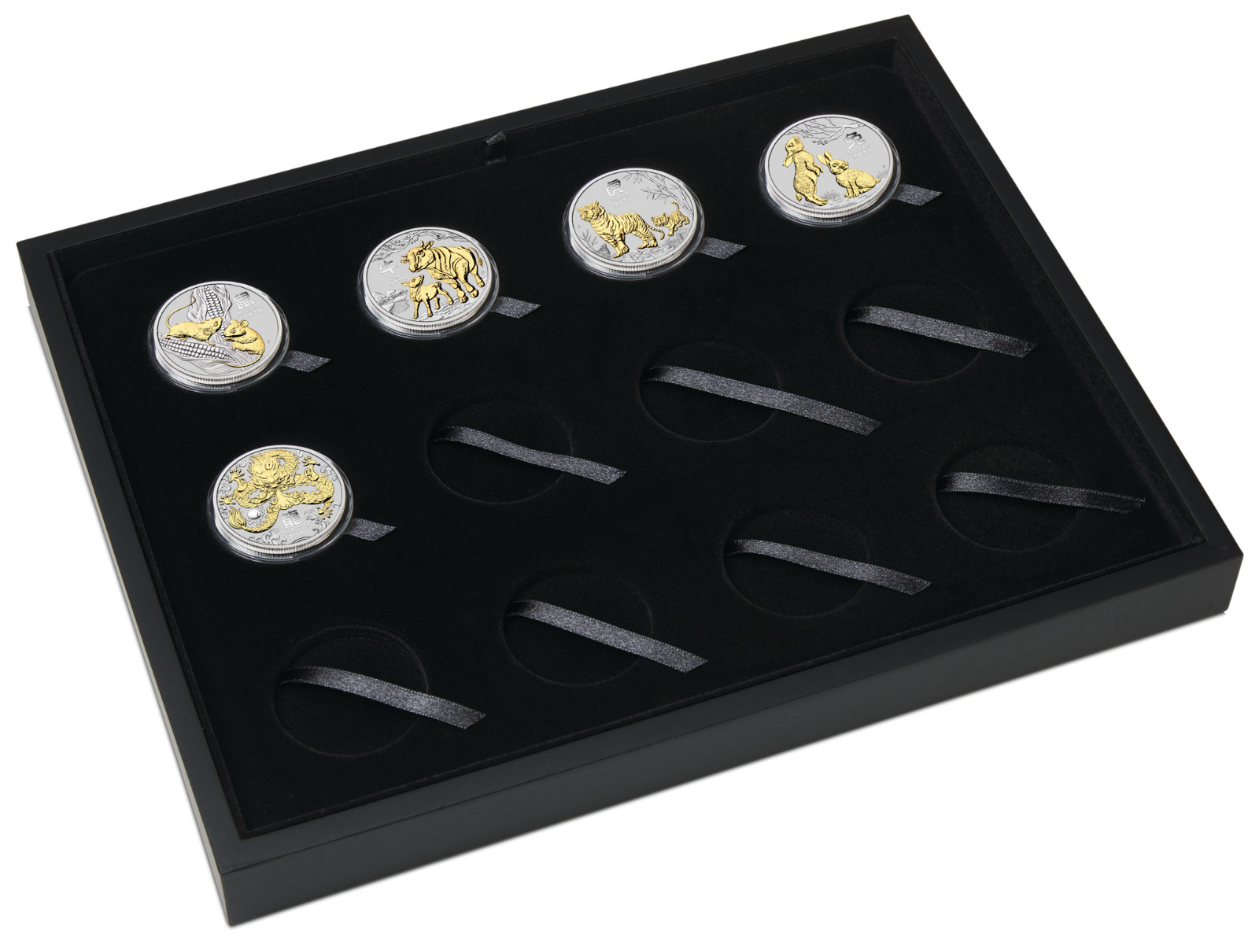 2020-2031 Australia Lunar 12-Coin GILT Collection Case + 5x issued 1oz Silver $1