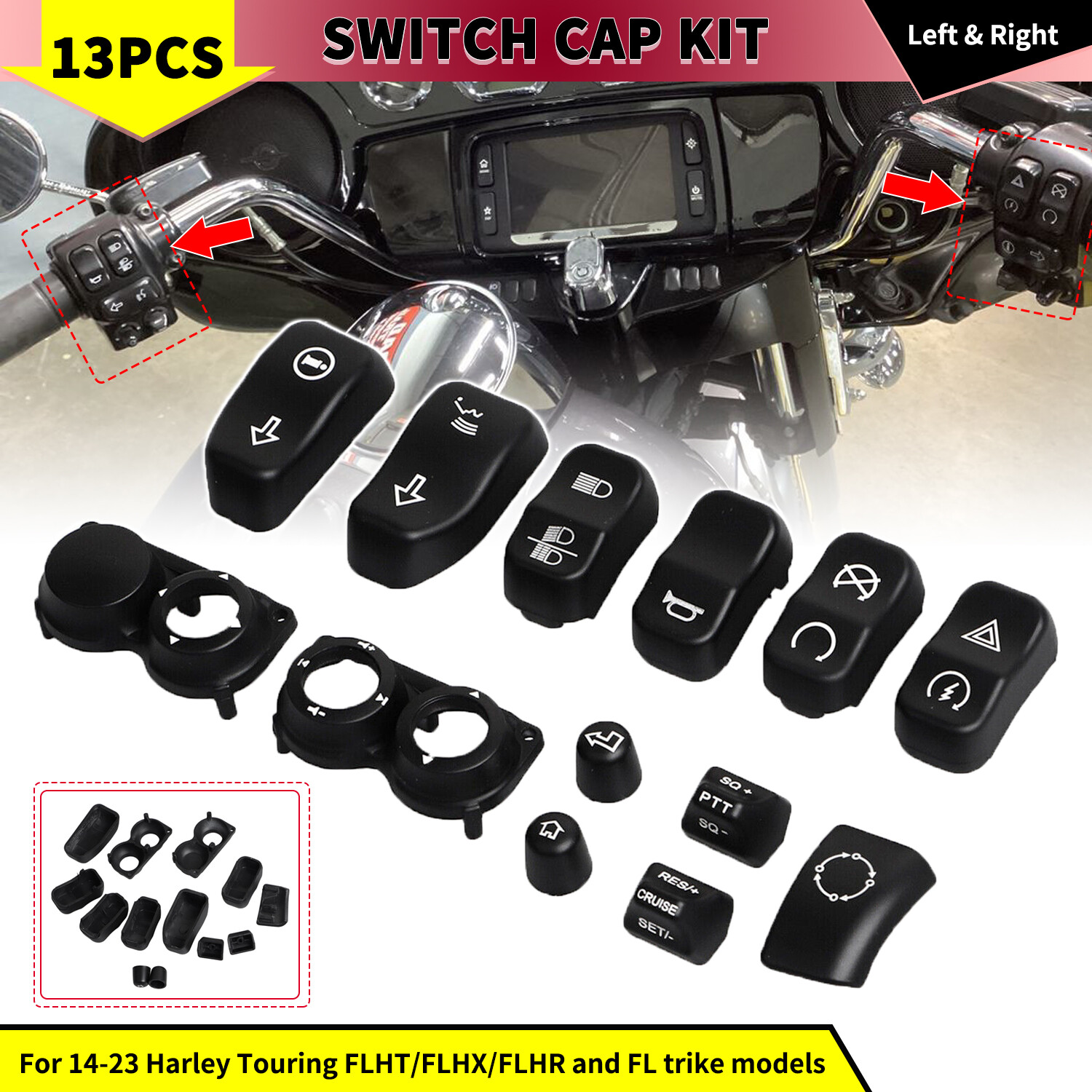 Hand Control Switch Buttons Caps Kit For Harley Electra Glide Police FLHTP 14-23