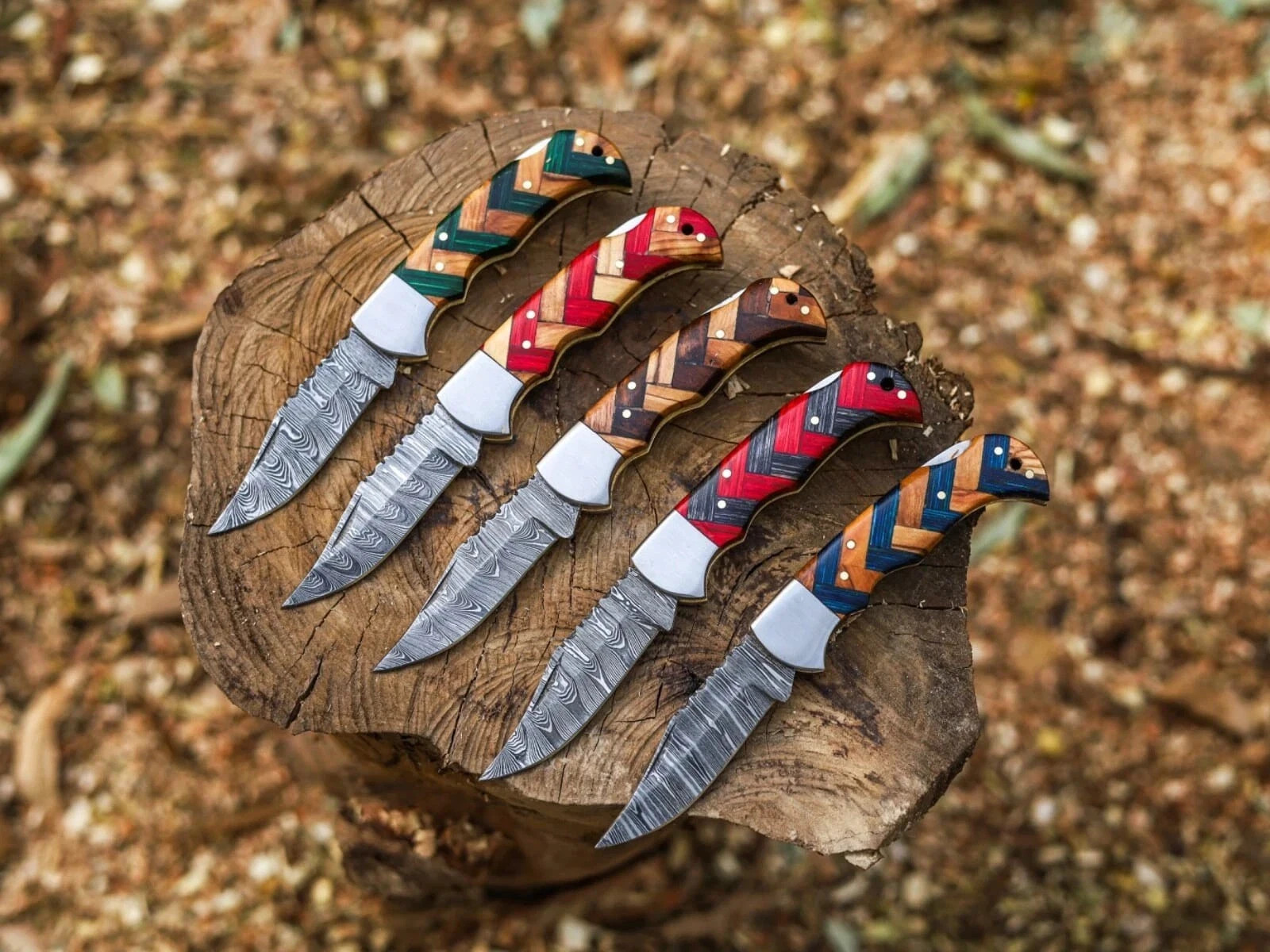 LOT OF 15 Pcs Handmade Damascus Steel Folding Knives, pocket Knives With Sheaths