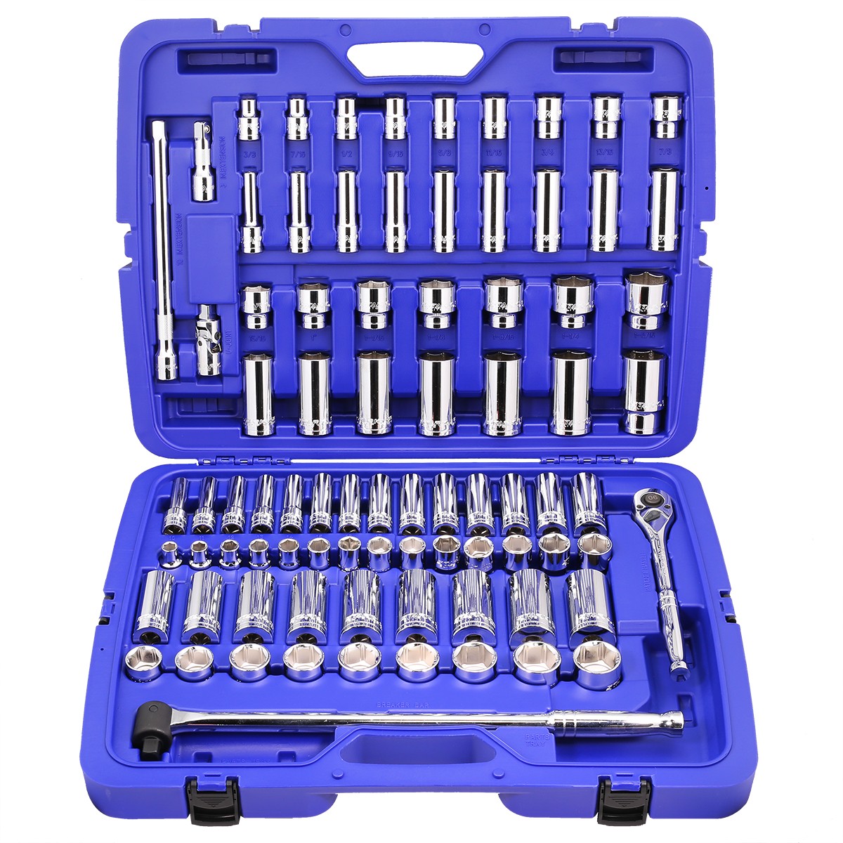 1/2-inch Drive 6-Point Socket and Ratchet Set With Case, 84-Piece SAE / METRIC