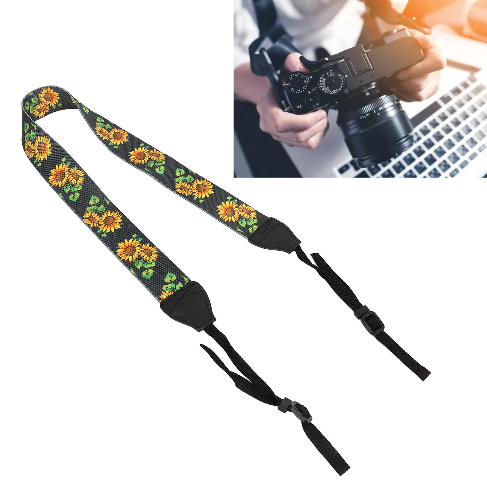 ｀Camera Shoulder Neck Strap Vintage Ethnic Style Sunflower Camera Strap BL