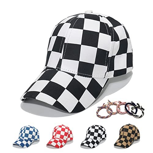 Unisex Checkered Print Baseball Cap Cotton Retro Dad Medium A-black and White