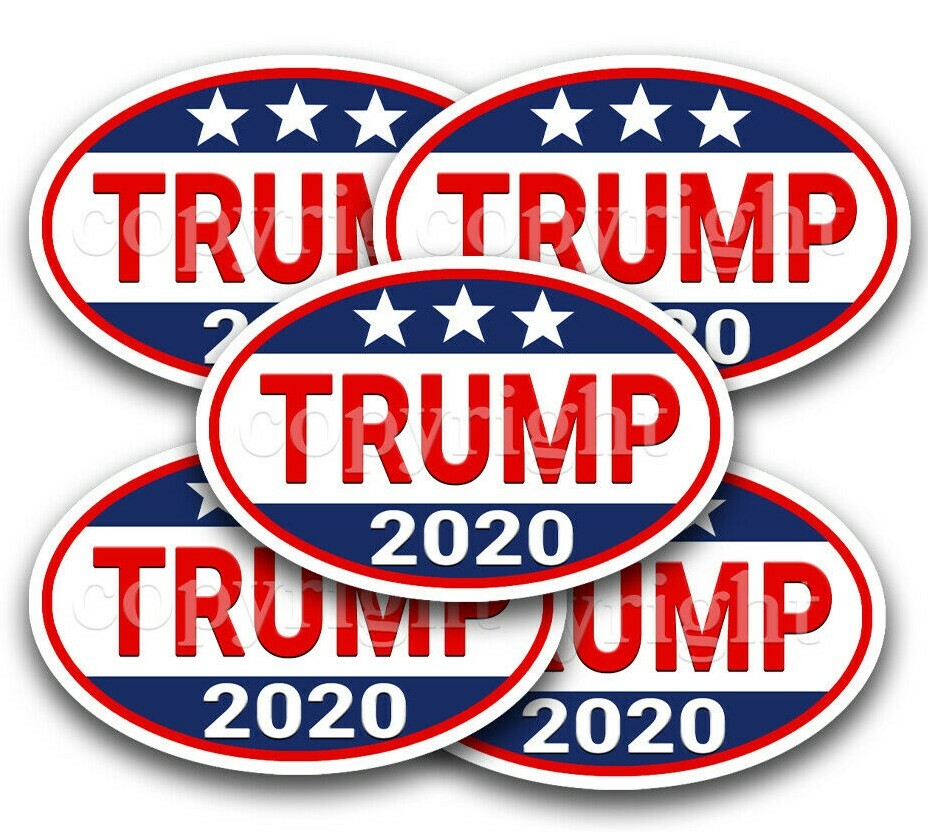 Trump 2020 Bumper Stickers Tri Star Trump 2020 Decals 5" wide 5 pack RWB Rbdr
