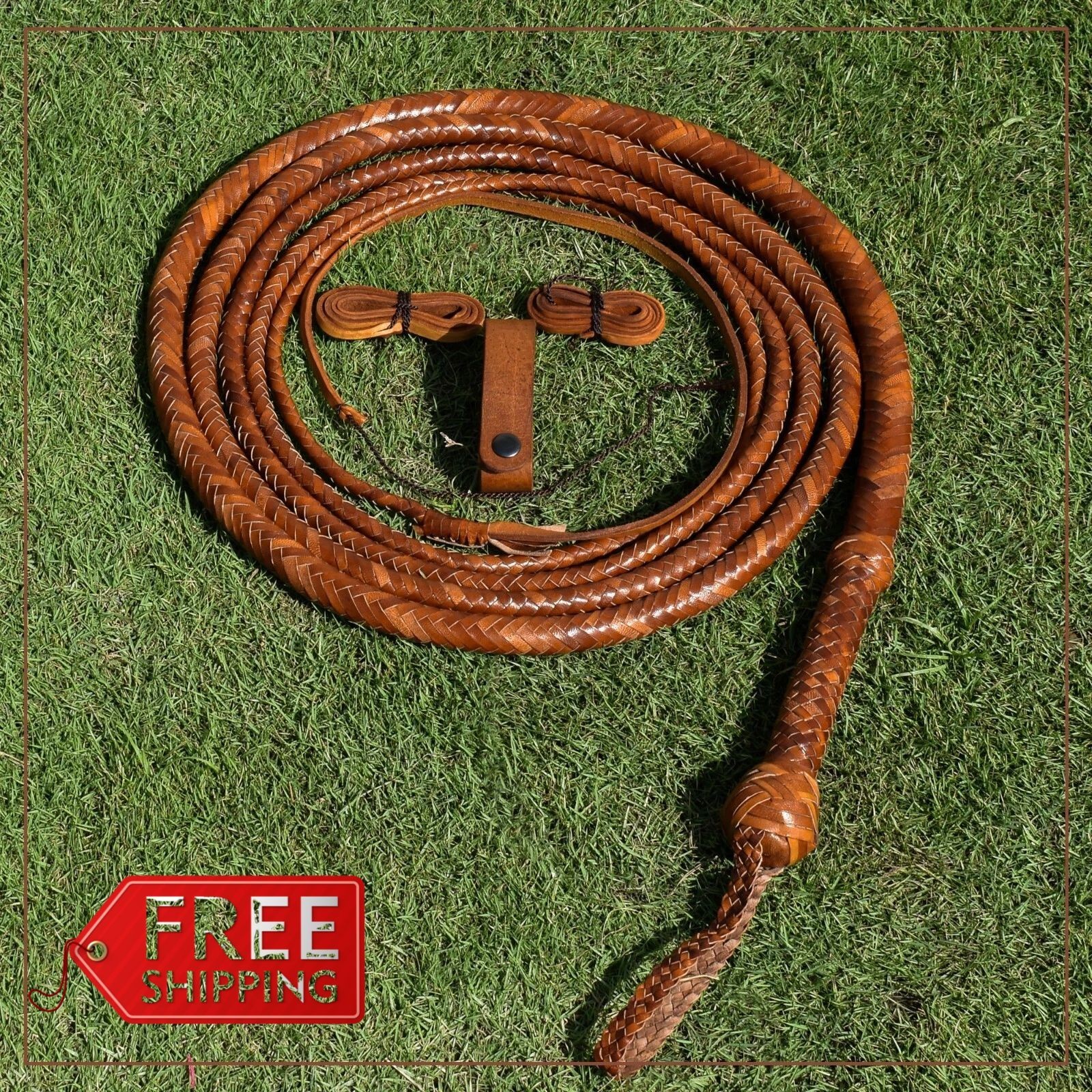 Handmade Real Leather Bullwhip 16 Plaited 4ft – 16 Feet Bull Whip for Adult
