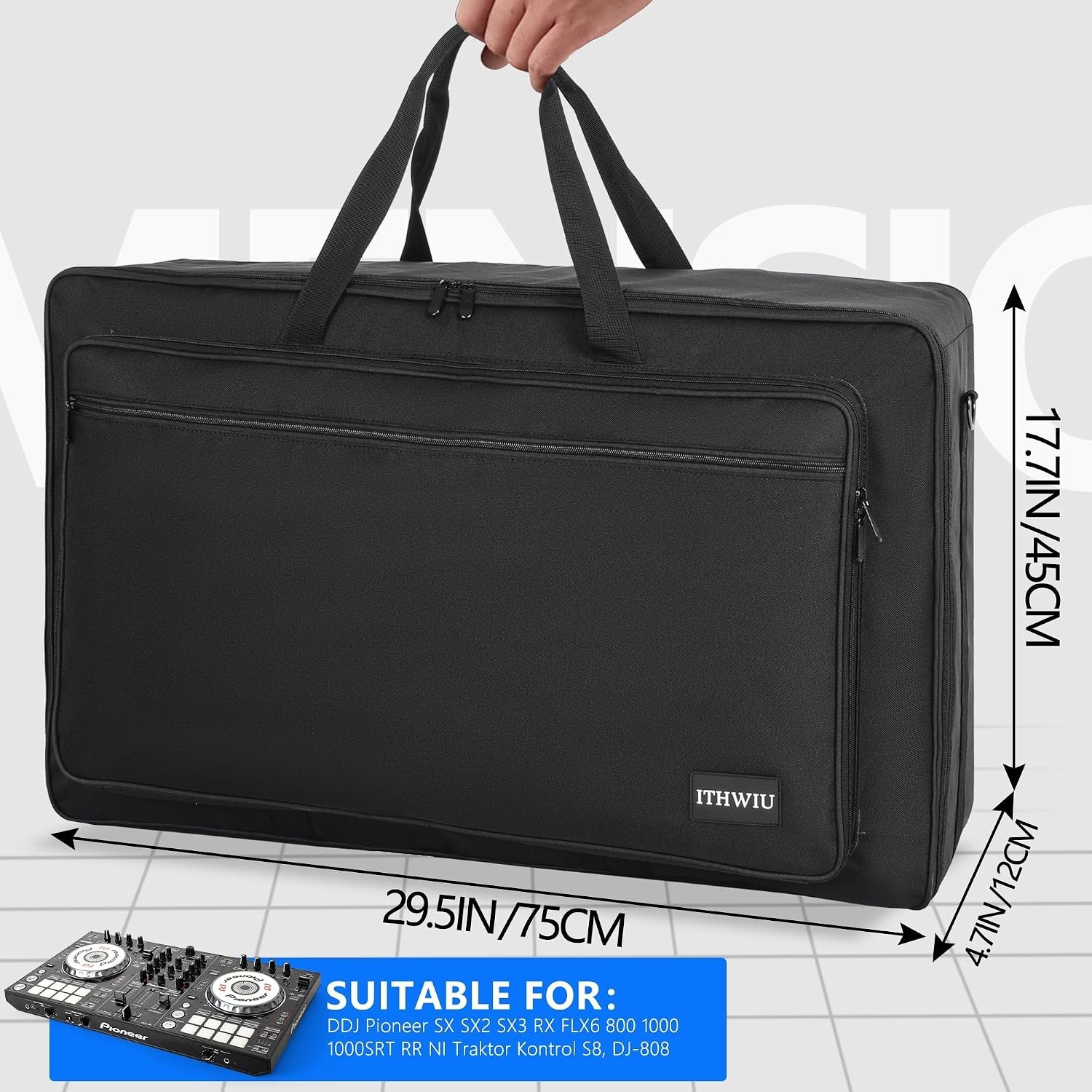 Versatile DJ Controller Carrying Case with Dual Zipper & Storage Pocket, Black