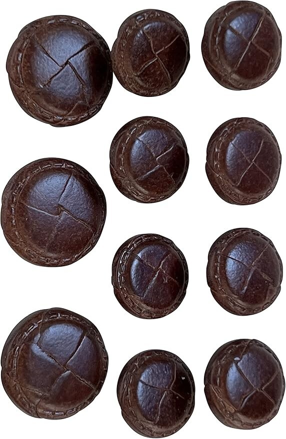 ATbutton Premium New 11 Pieces Genuine Leather Cross Blazer Button Set - Luggage