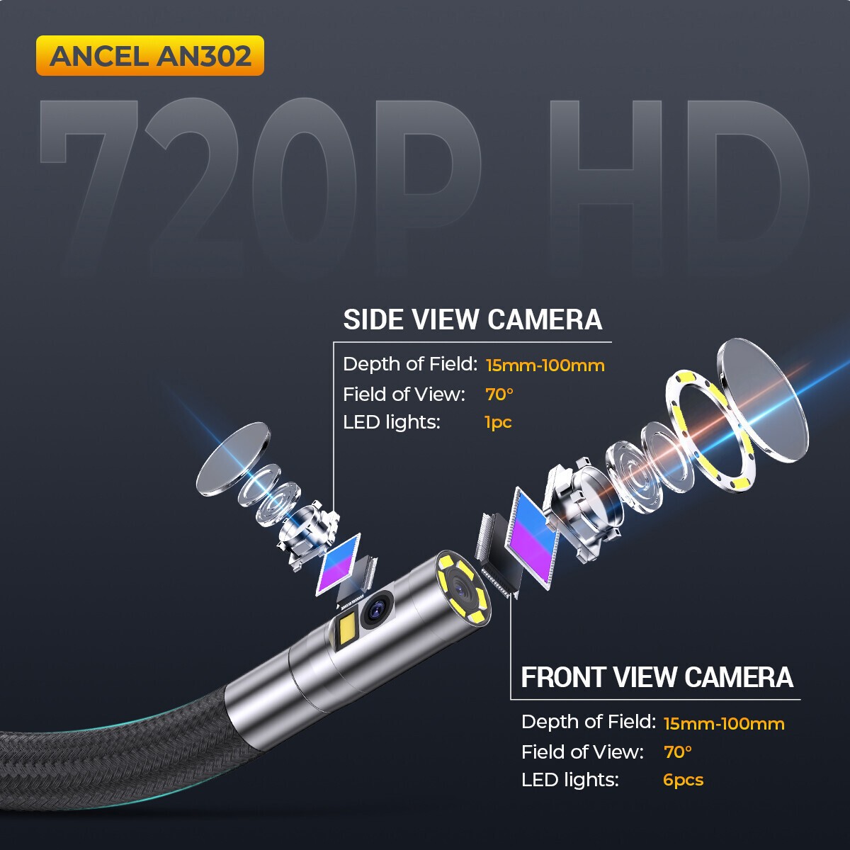 ANCEL AN302 HD Lens Articulating Borescope Endoscope Camera Inspection Camera