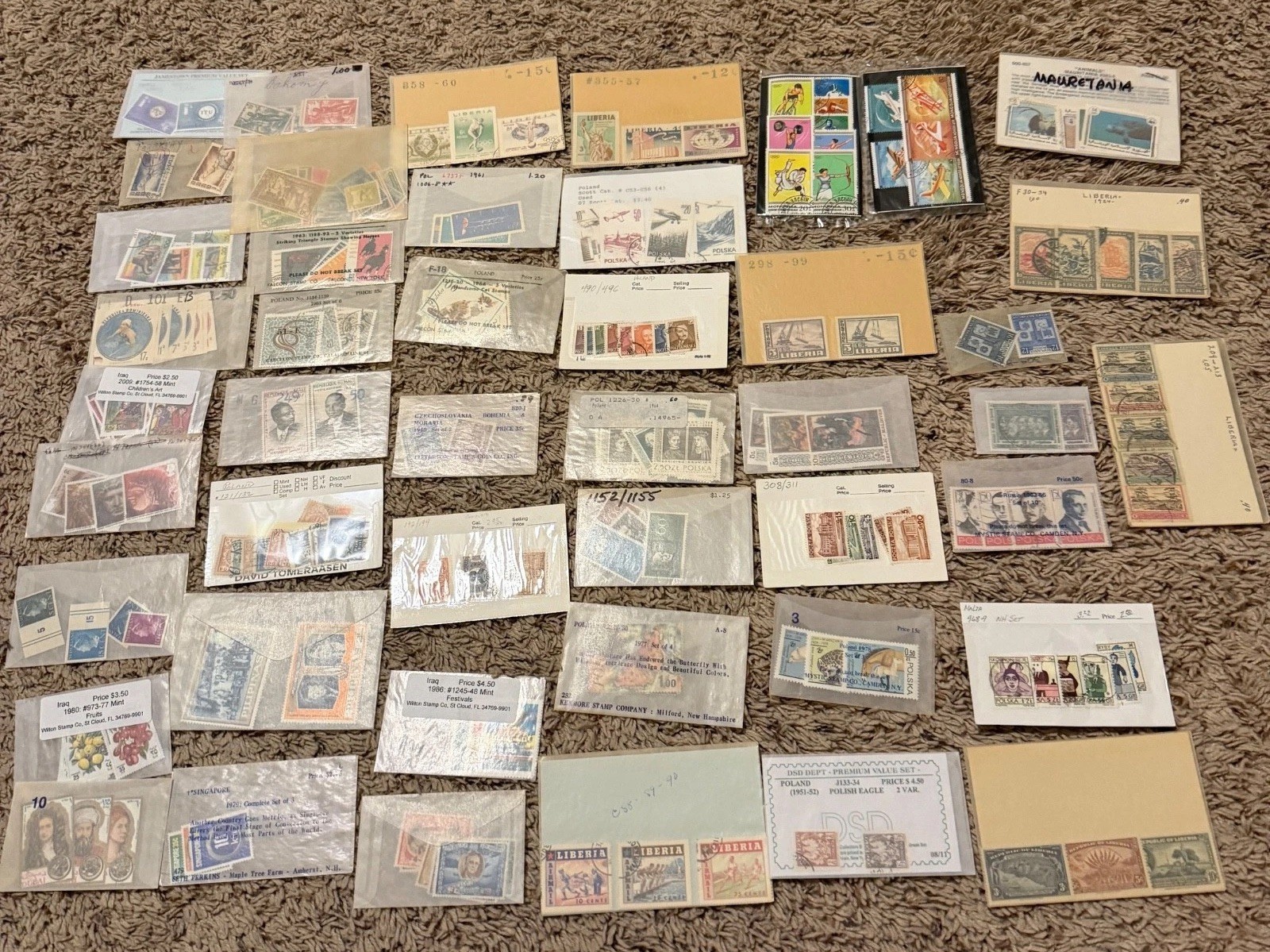 SETS AND SHORT SETS LOT OF WW STAMPS IN GLASSINES MINT USED & MORE 20 COUNTRIES