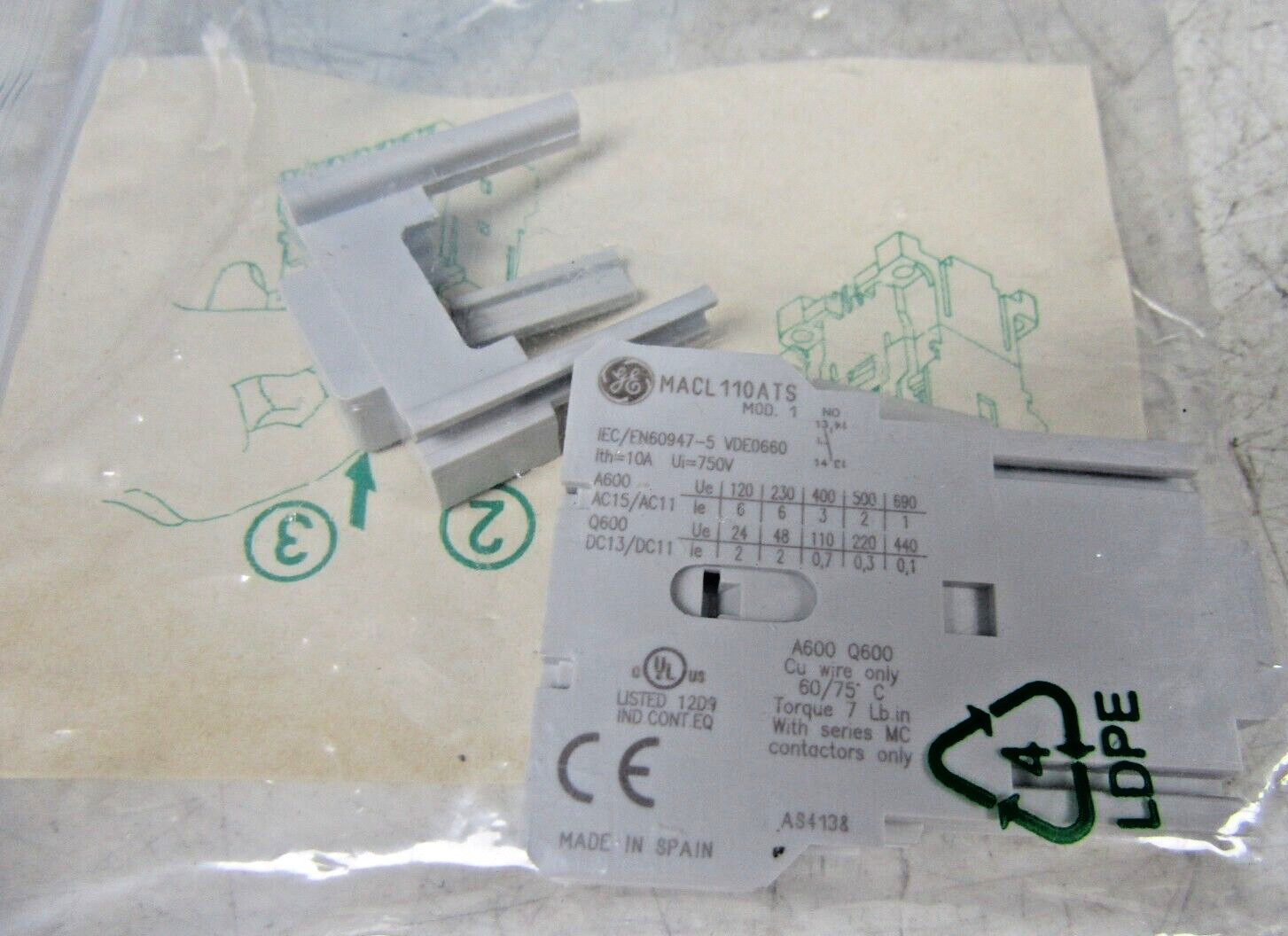 🔥 NEW GE MACL110ATS AUXILIARY CONTACT BLOCK BRAND NEW IN SEALED BAG!