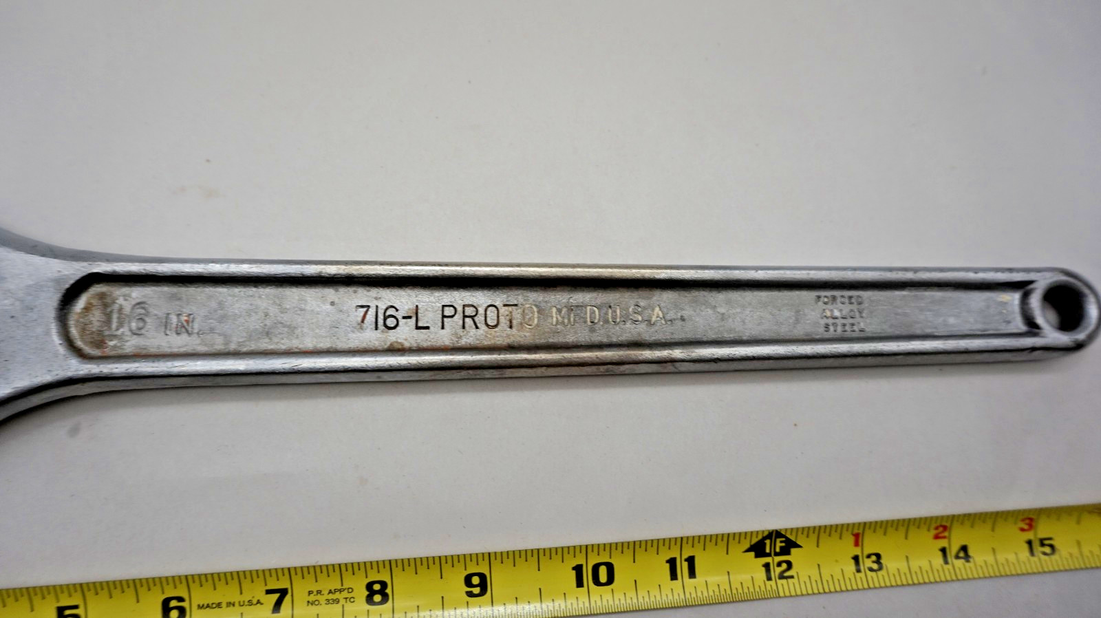Vintage 16" Lg PROTO "CLIK-STOP" Adjustable Wrench 716-L Made USA "WORKS Good"