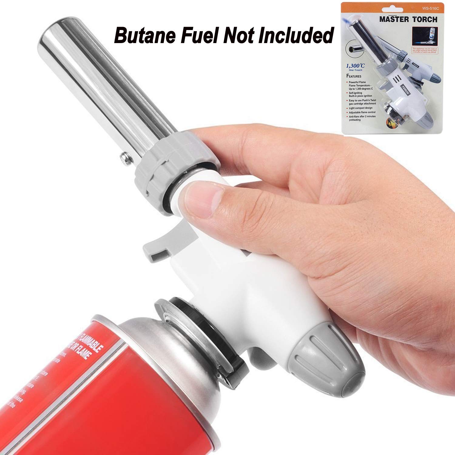 Butane Torch for Cooking, BBQ, Baking, DIY Soldering - Adjustable Flame