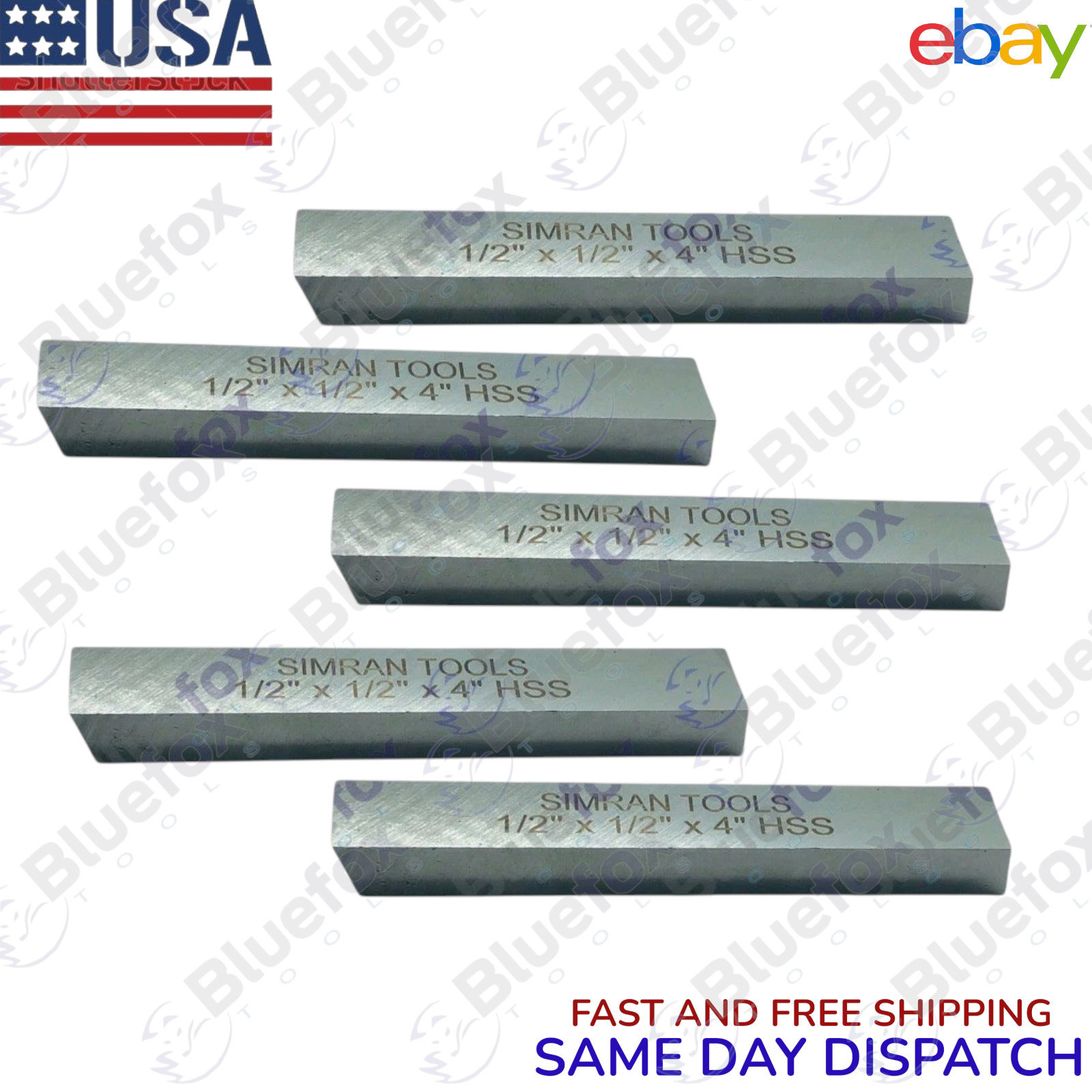 5 PC 1/2'' High Speed Steel Tool Bits Square 4" Length M2 Grade Lathe Fly Cutter