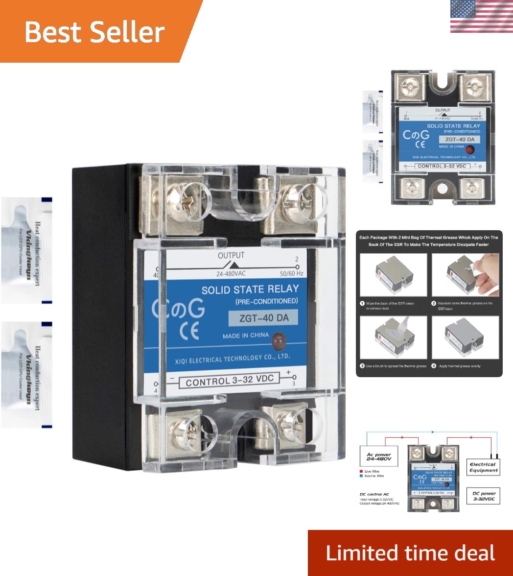 Solid State Relay SSR-40DA, 3-32VDC/24-480VAC, 40A, No Noise, Long Life
