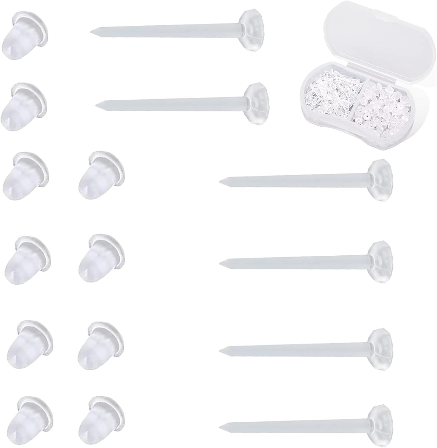 Plastic Earrings, 200 PCS Invisible Clear Post Studs for Sports, Work - Flat Sil