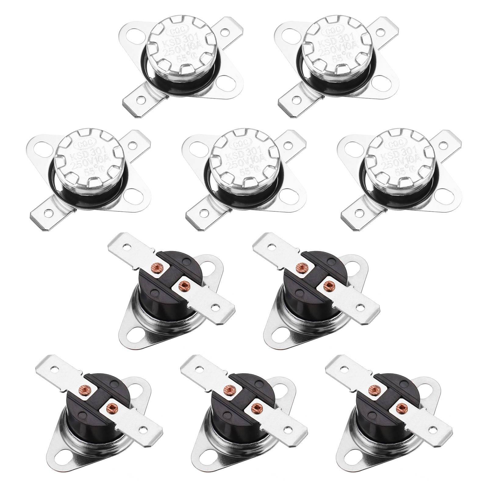 Temperature Control Switch Thermostat 55°C 10A N.C 6.3mm Pin 10pcs