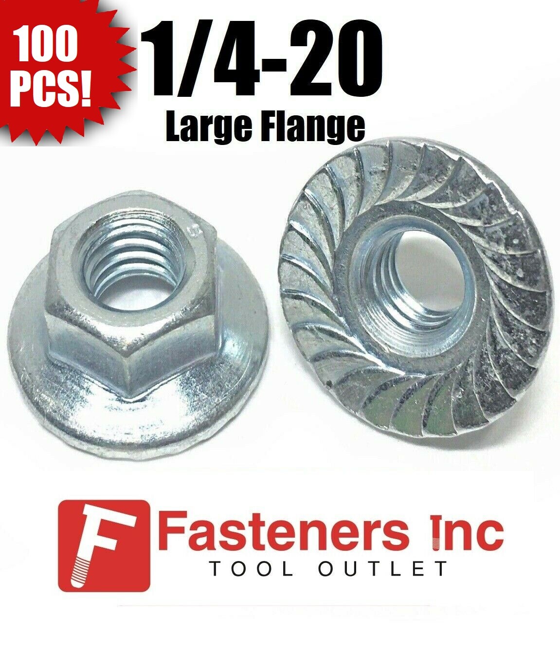 (Qy 100) 1/4"-20 Hex Flange Nut Large Flange with Serration Case Hard Zinc NC