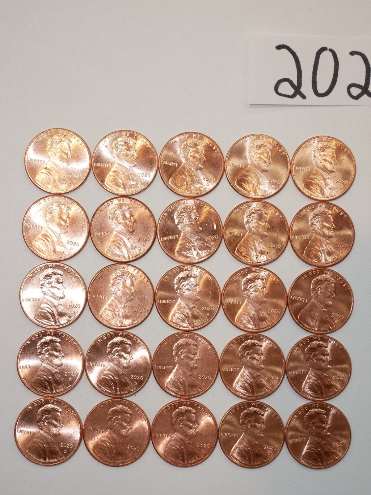 2020-D BU CENT ROLL SOLID DATE = 50 LINCOLN SHIELD PENNIES (8+ ITEMS SHIP FREE)