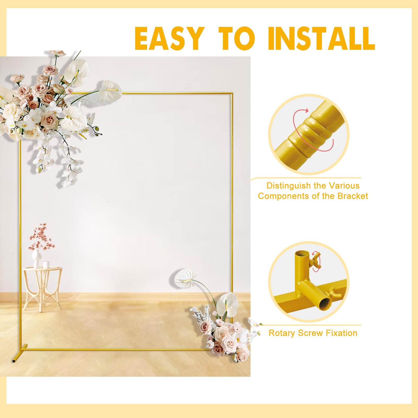 Sprite Display Gold Wedding Arch Backdrop Stand 6.6Ft5Ft Square Balloon And