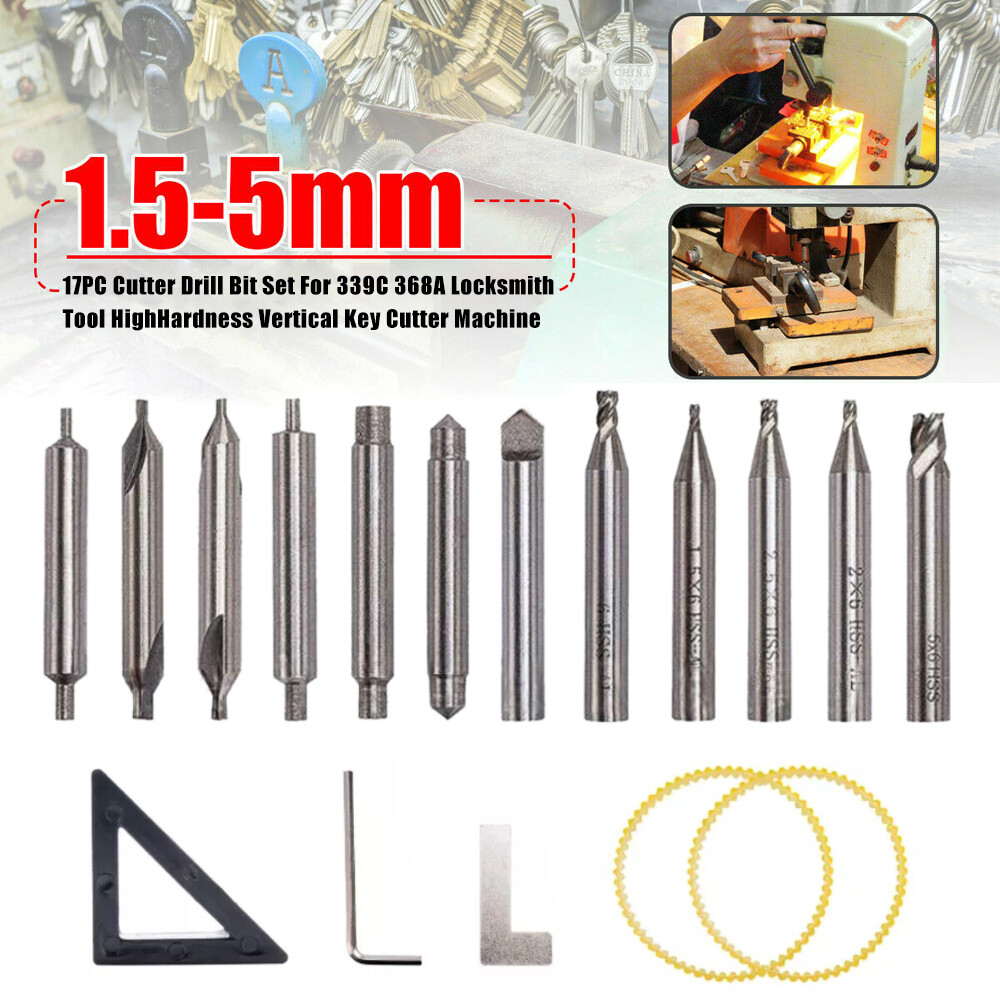 17PCS Drill Bits Set For 368A 339C Locksmith Tool Vertical Key Machine Cutter
