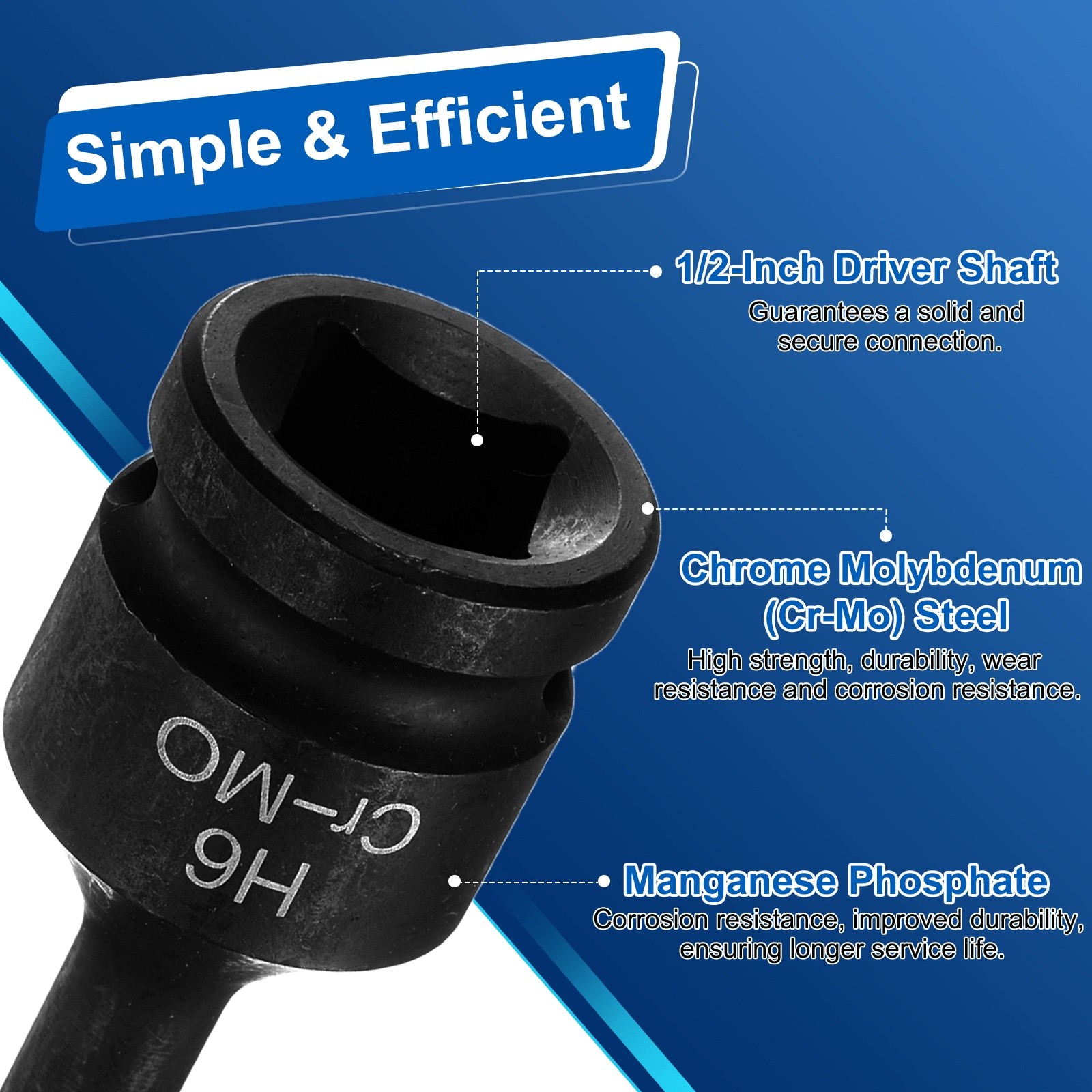 2pcs 1/2" Drive Impact Hex Bit Socket 6mm Metric CR-MO Steel Hexagonal Socket
