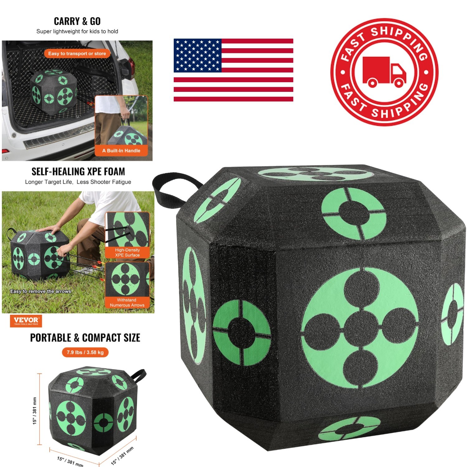 All Side Shooting Archery Target Block 15x15 Great Visibility Easy Arrow Removal