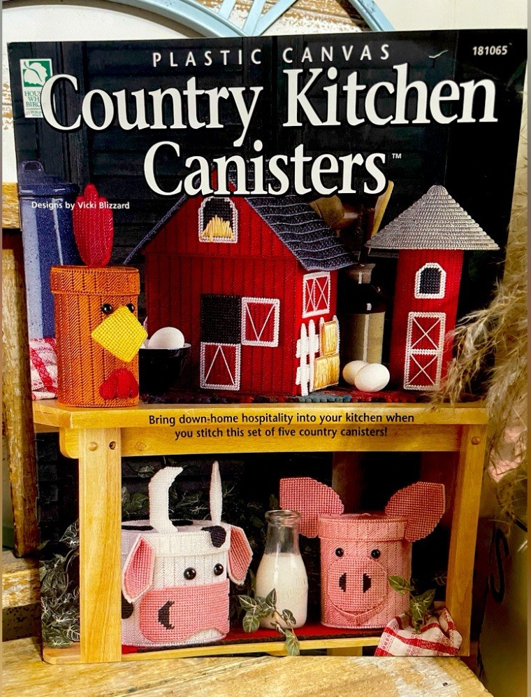 Country Kitchen Canisters Plastic Canvas Barn Cow Pig Rooster Silo