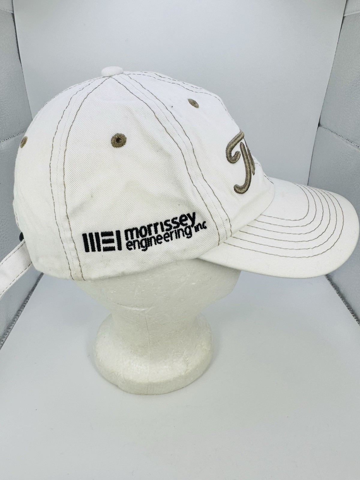 Titleist Morrissey Engineering Hat Cap Strapback White Bronze Has Stains